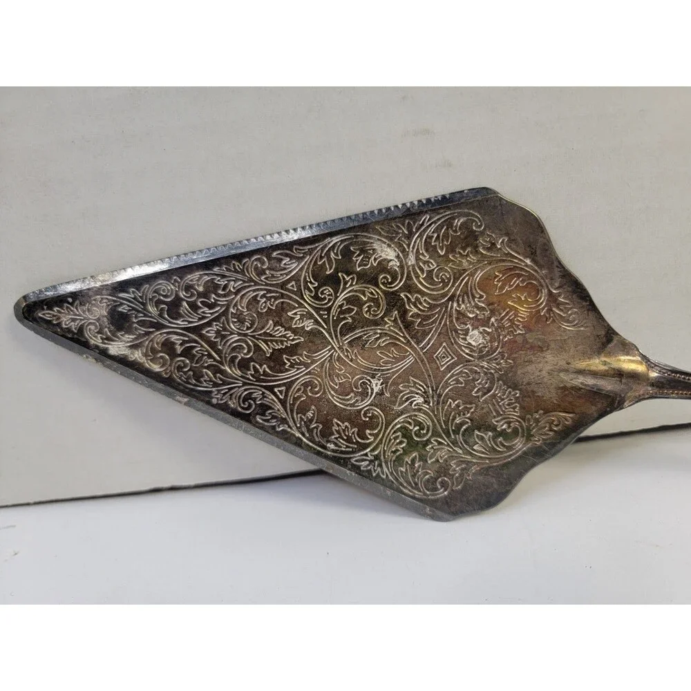 Vintage Italy Silverplated Cake Pie Server Ornate Floral Engraved 12